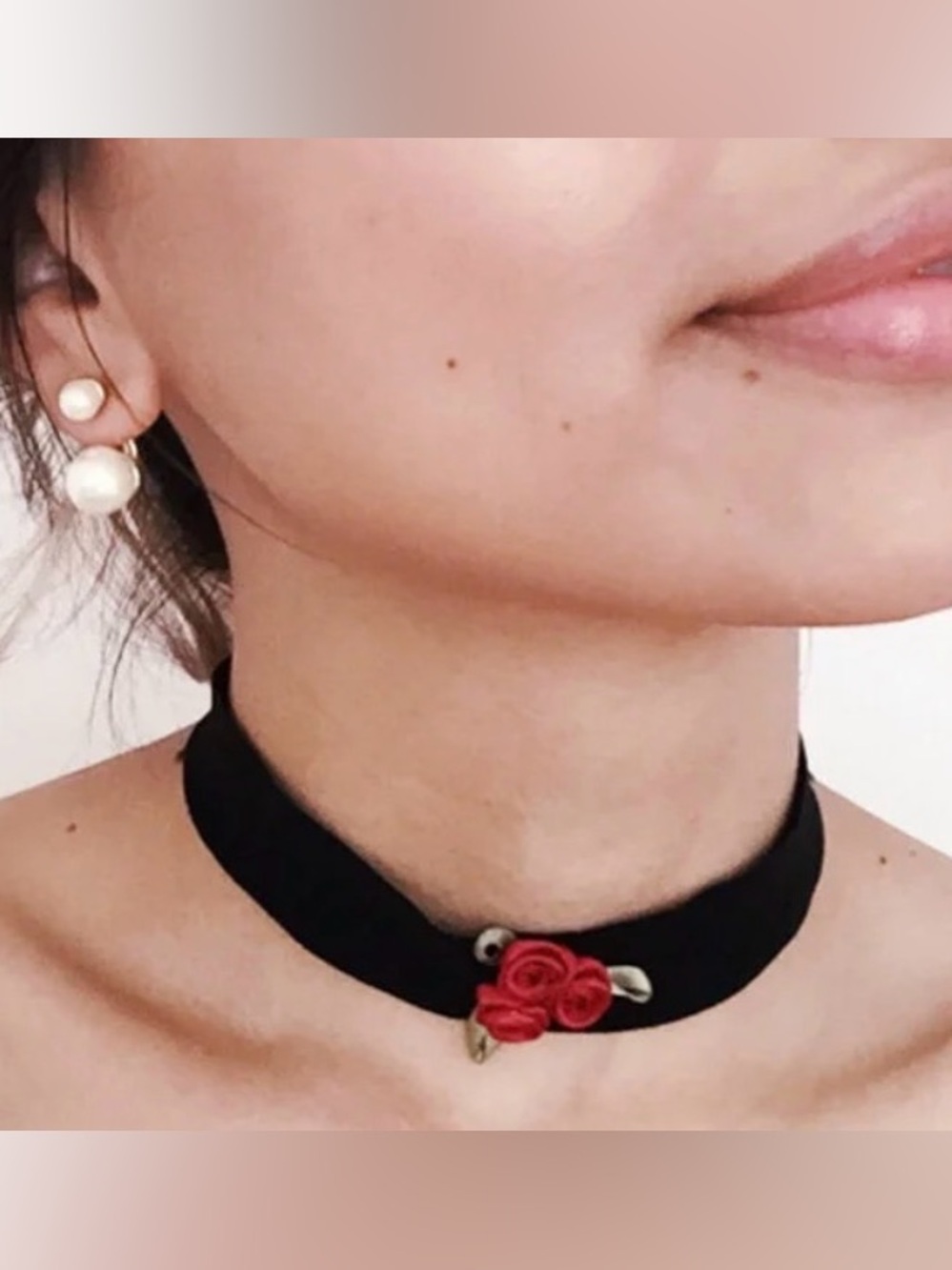 Elegant Black and Red Choker with Rose